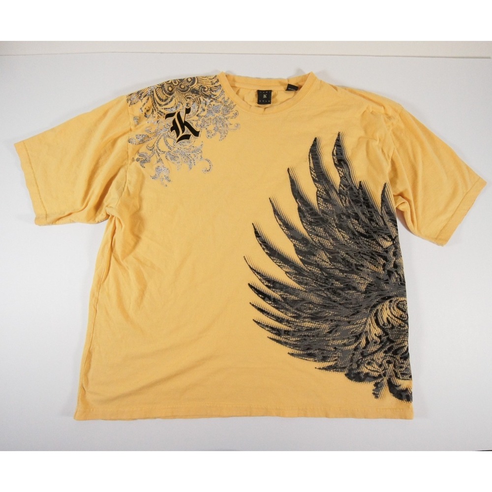 Vintage Kani Gold Shirt Mens 3X Yellow Short Sleeve Grunge Wings Gotchic Y2K